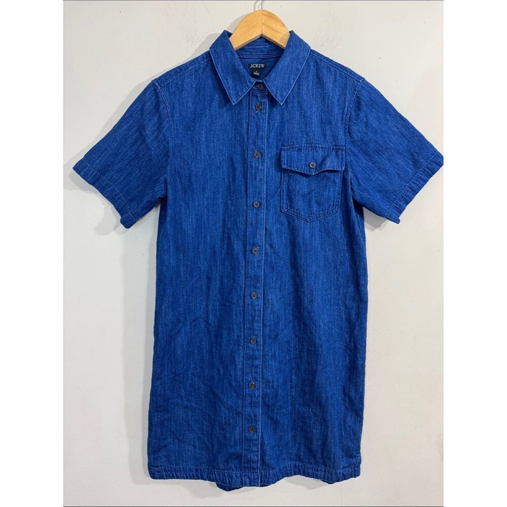 J. Crew Deep Blue Short-Sleeve Denim Button-Up Shirtdress size S Preppy Classic